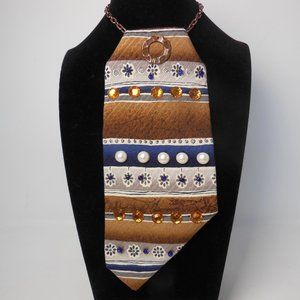 Woman's Beaded pendent tie, hand beaded necklace, handcrafted  neckwear, unique